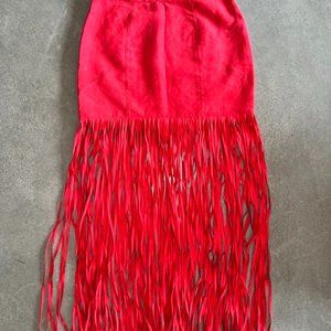 Boho Chic Red Suede Fringed Maxi Skirt H&M Coachella Collection - Size 6
